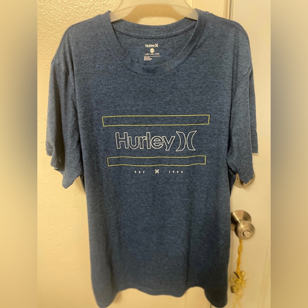 Hurley Men T-Shirt XL Blue Logo Short Sleeve Surf Adult Tee